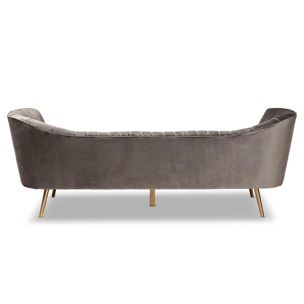 Boho Aesthetic Glam and Luxe Grey Velvet Fabric Upholstered and Gold Finished Sofa | Biophilic Design Airbnb Decor Furniture 