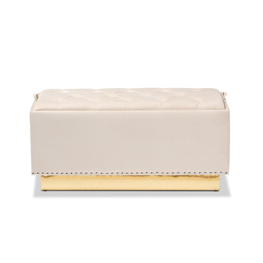 Boho Aesthetic White Gold PU Modern Luxury Leather Storage Ottoman Bench | Biophilic Design Airbnb Decor Furniture 