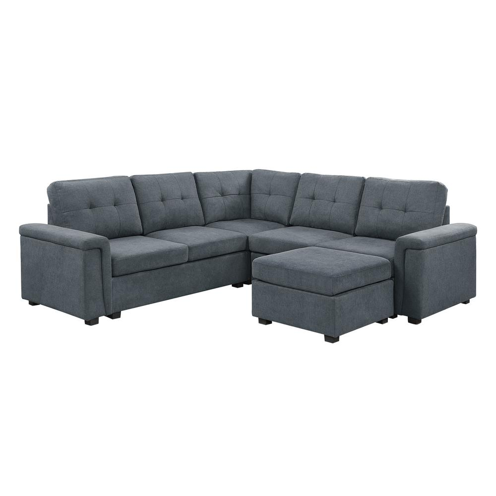 Boho Aesthetic Isla Gray Woven Fabric 6-Seater Sectional Sofa with Ottoman | Biophilic Design Airbnb Decor Furniture 