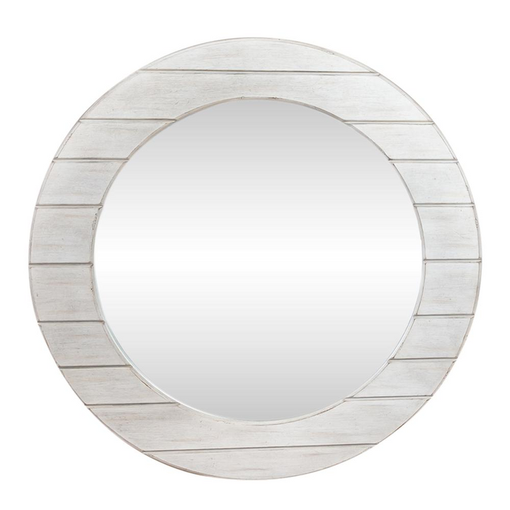Boho Aesthetic Heartland Round Mirror, 40x1x40, White | Biophilic Design Airbnb Decor Furniture 
