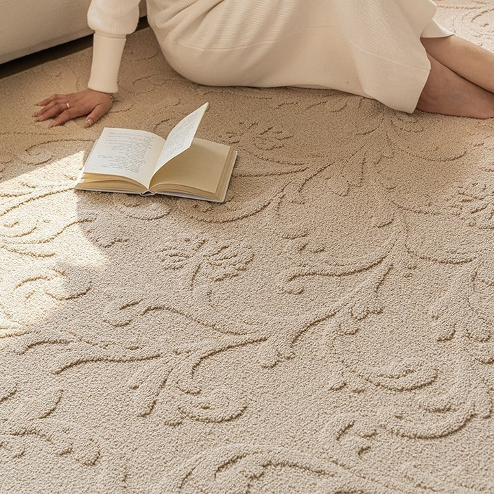 Buy farmhouse furniture Oak & Ember | Large Beige Modern Farmhouse Cottage Area Rug By Artisan Blooms - Modern Cottage Farmhouse Furniture