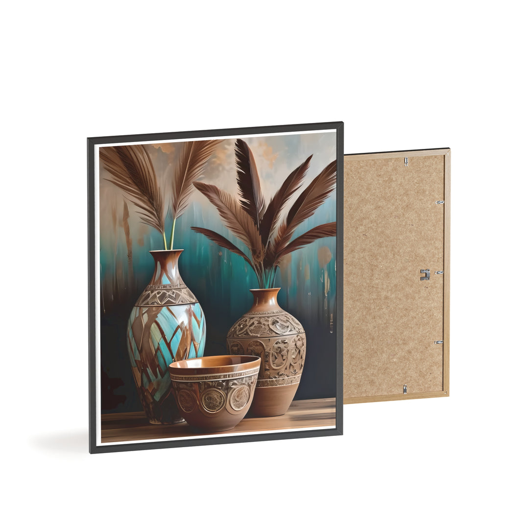 Boho Aesthetic Earthy Bowls Posters with Wooden Frame | Biophilic Design Airbnb Decor Furniture 