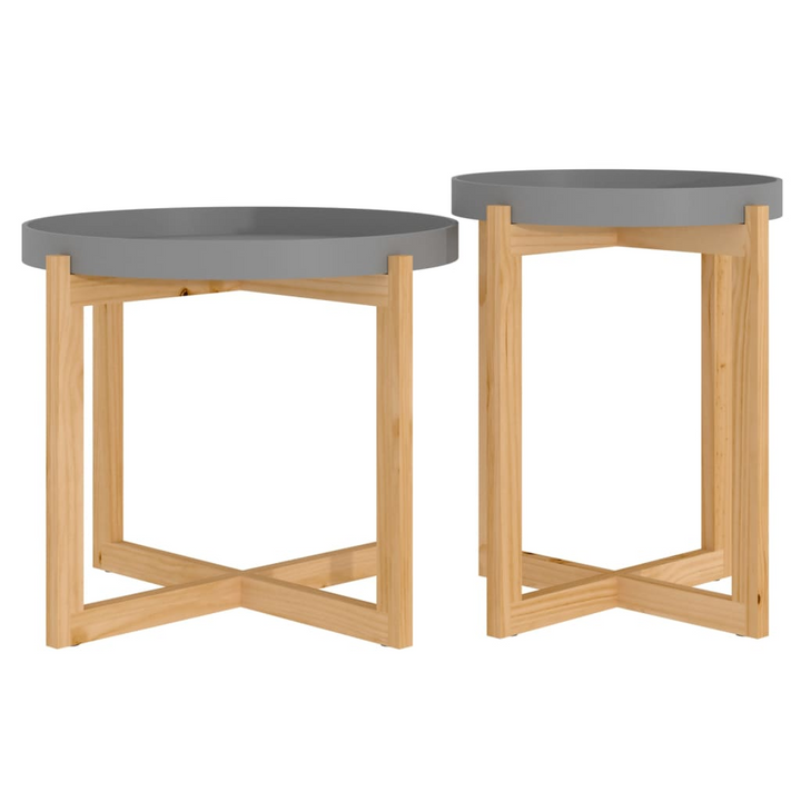 Boho Aesthetic Coffee Tables 2 pcs Gray Engineered Wood and Solid Wood Pine | Biophilic Design Airbnb Decor Furniture 