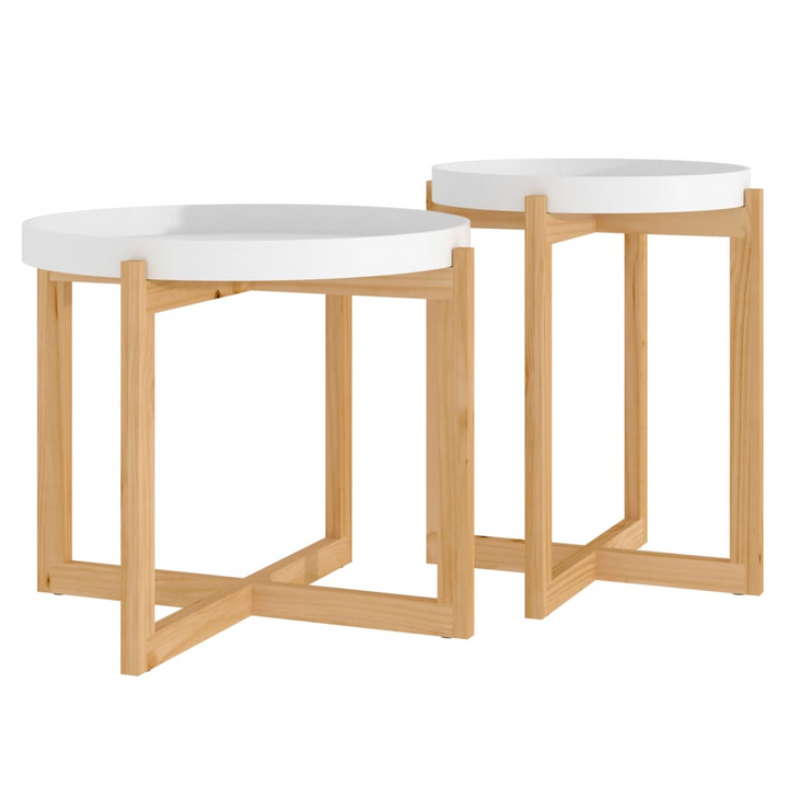 Boho Aesthetic Solid Wood Pine Coffee Tables 2 pcs White Engineered Wood | Biophilic Design Airbnb Decor Furniture 