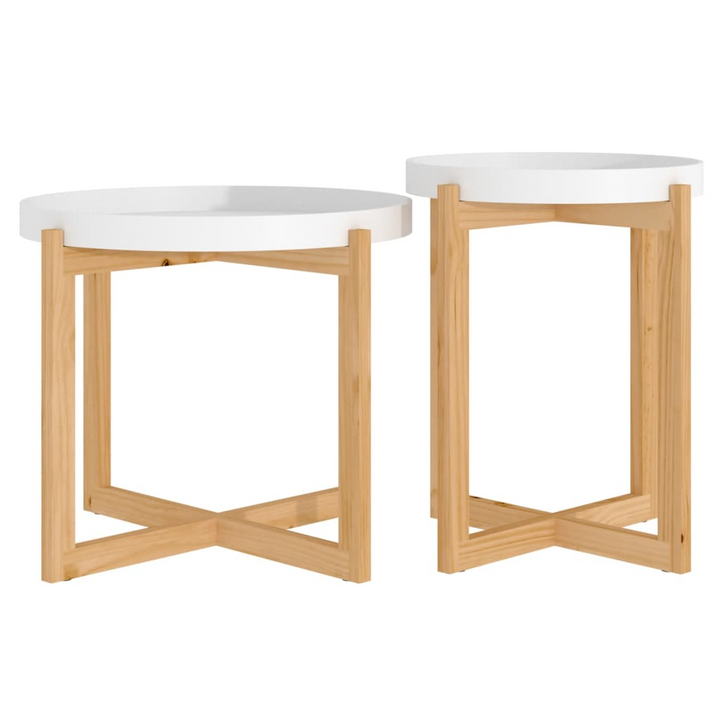 Boho Aesthetic Solid Wood Pine Coffee Tables 2 pcs White Engineered Wood | Biophilic Design Airbnb Decor Furniture 