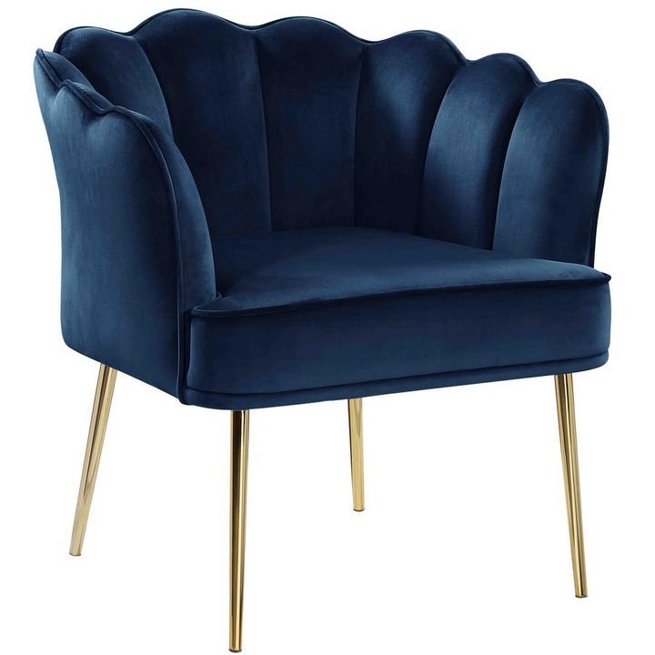 Boho Aesthetic Luxury Modern Contemporary Navy Velvet Accent Chair with Gold Legs | Biophilic Design Airbnb Decor Furniture 