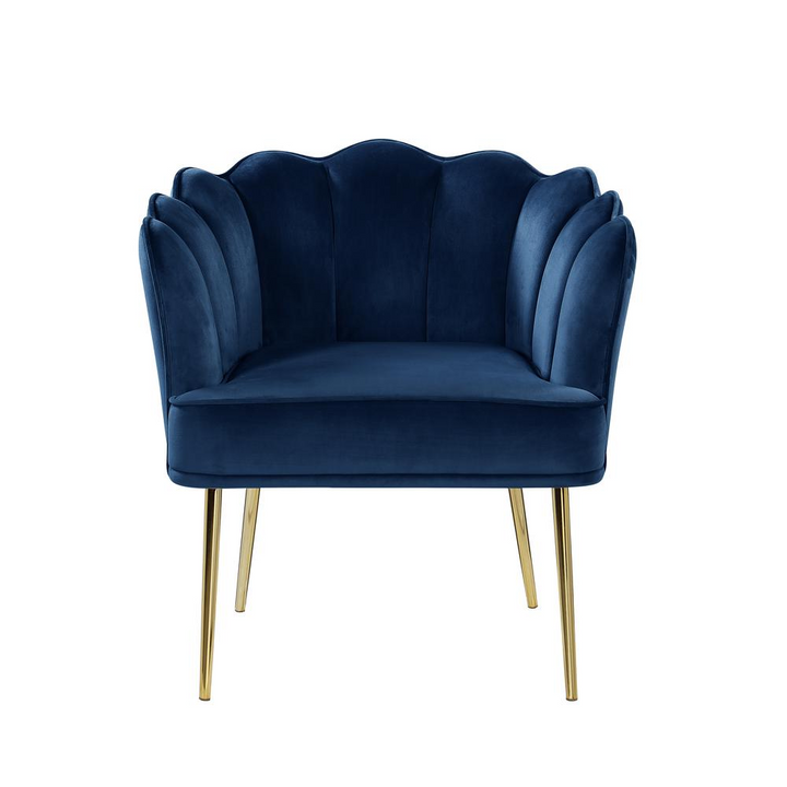 Boho Aesthetic Luxury Modern Contemporary Navy Velvet Accent Chair with Gold Legs | Biophilic Design Airbnb Decor Furniture 