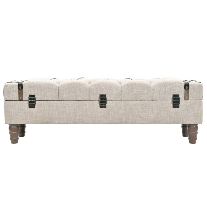 Boho Aesthetic Storage Bench 43.7" Cream Solid Wood Fir&Fabric | Biophilic Design Airbnb Decor Furniture 