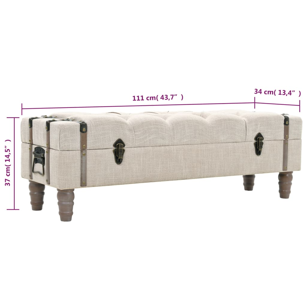 Boho Aesthetic Storage Bench 43.7" Cream Solid Wood Fir&Fabric | Biophilic Design Airbnb Decor Furniture 