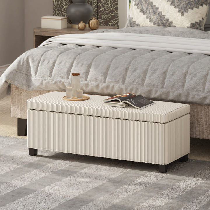 Beige Mediterranean Modern Large Bed Ottoman With Storage - Mediterranean Italian Contemporary Home Decor Furniture