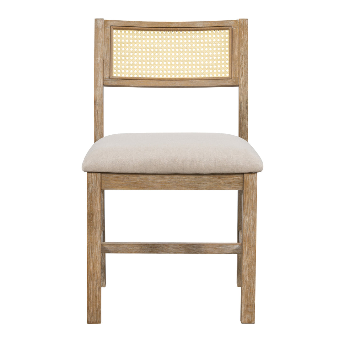 Buy farmhouse furniture Marathias 6-piece Mediterranean Farmhouse Style Dining Set, Table And 4 Upholstered Chairs With Rattan - Modern Cottage Farmhouse Furniture