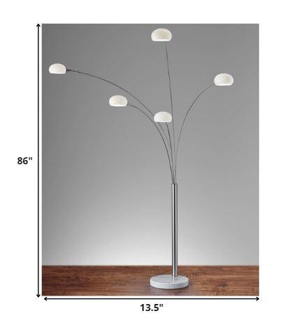 Boho Aesthetic "86"" Steel Five Light Tree Floor Lamp With White Solid Color Bell Shade" | Biophilic Design Airbnb Decor Furniture 