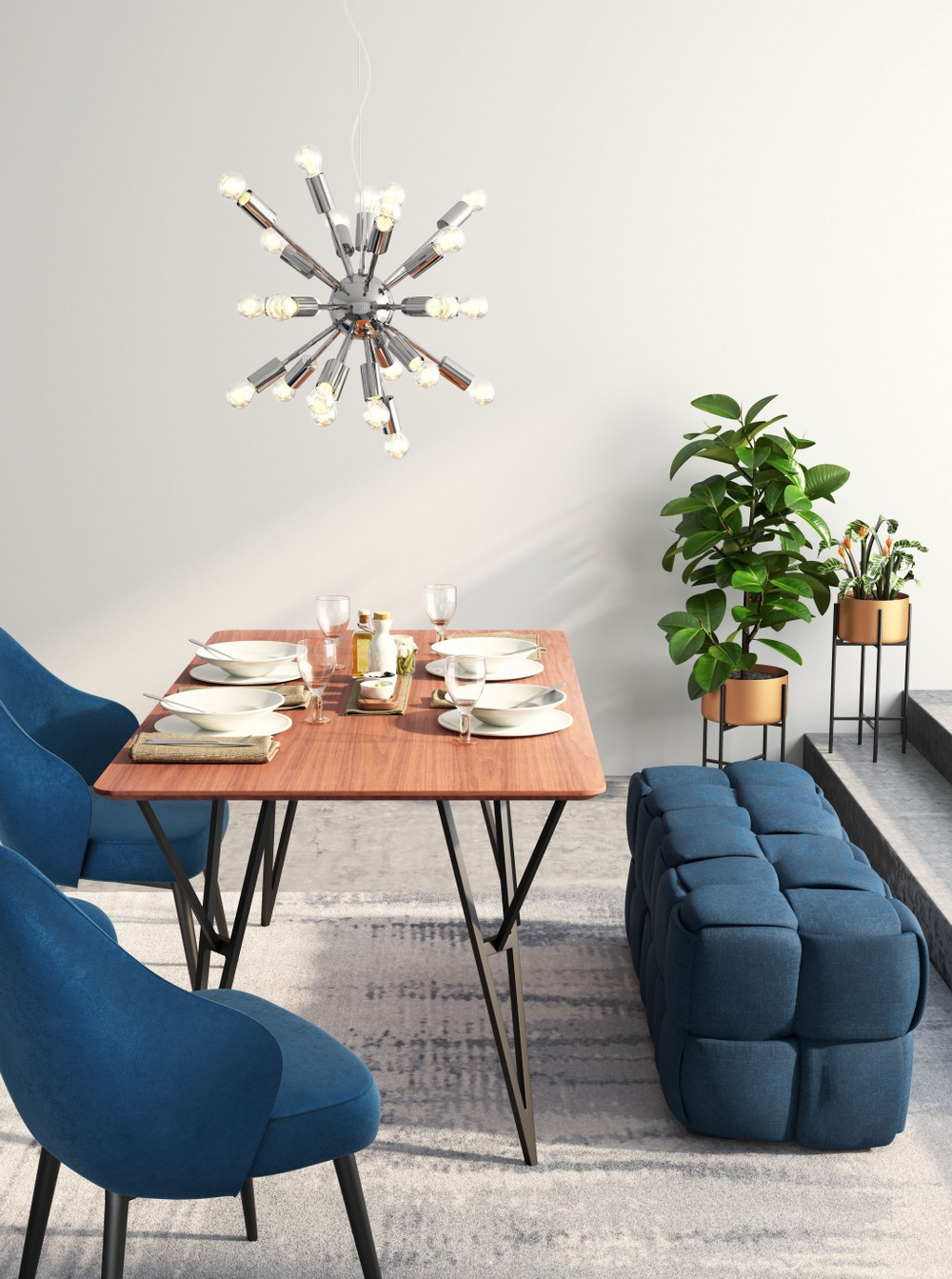 Boho Aesthetic "Chrome Orbit Ceiling Lamp" | Biophilic Design Airbnb Decor Furniture 