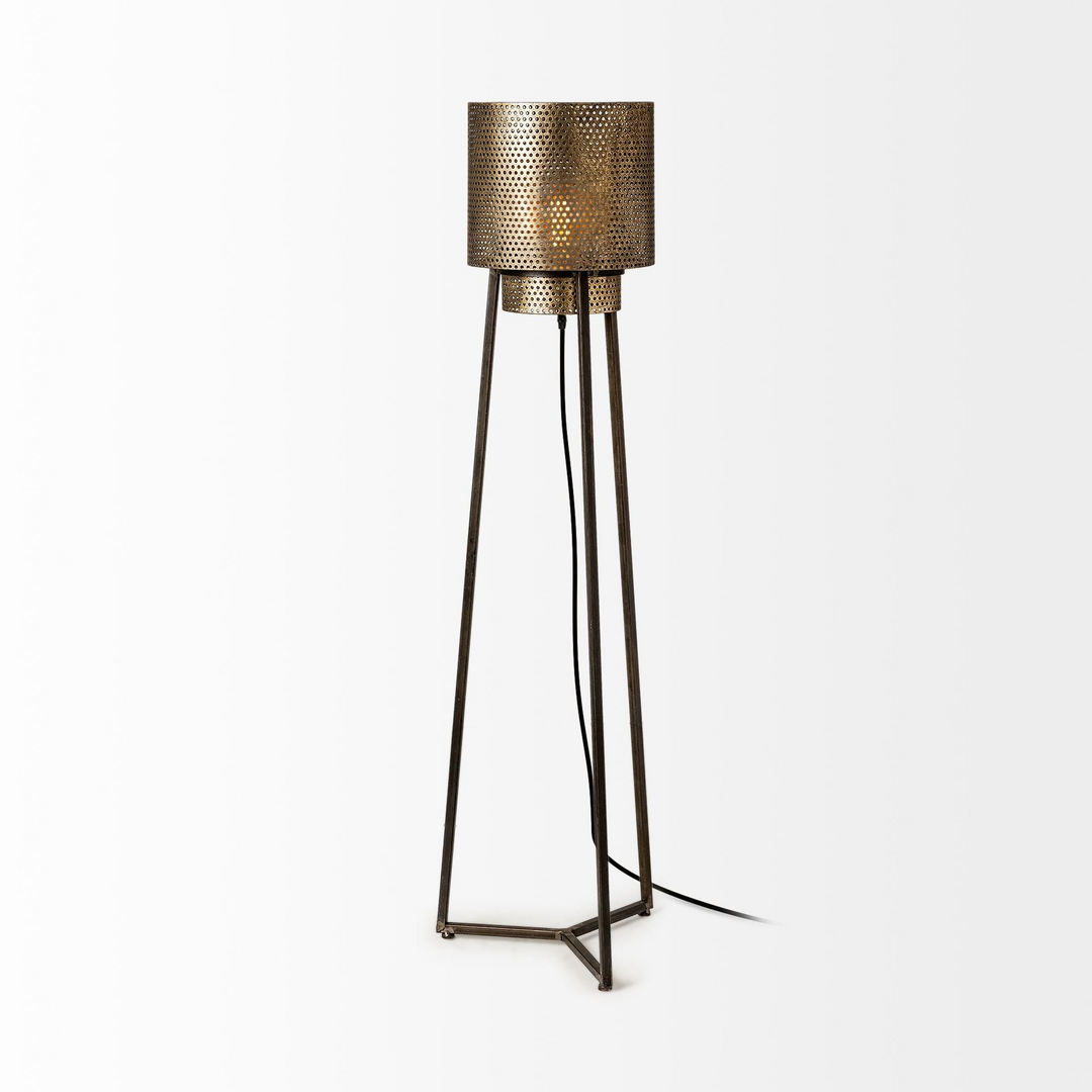 Boho Aesthetic "Gold Textured Tripod Floor Lamp" | Biophilic Design Airbnb Decor Furniture 