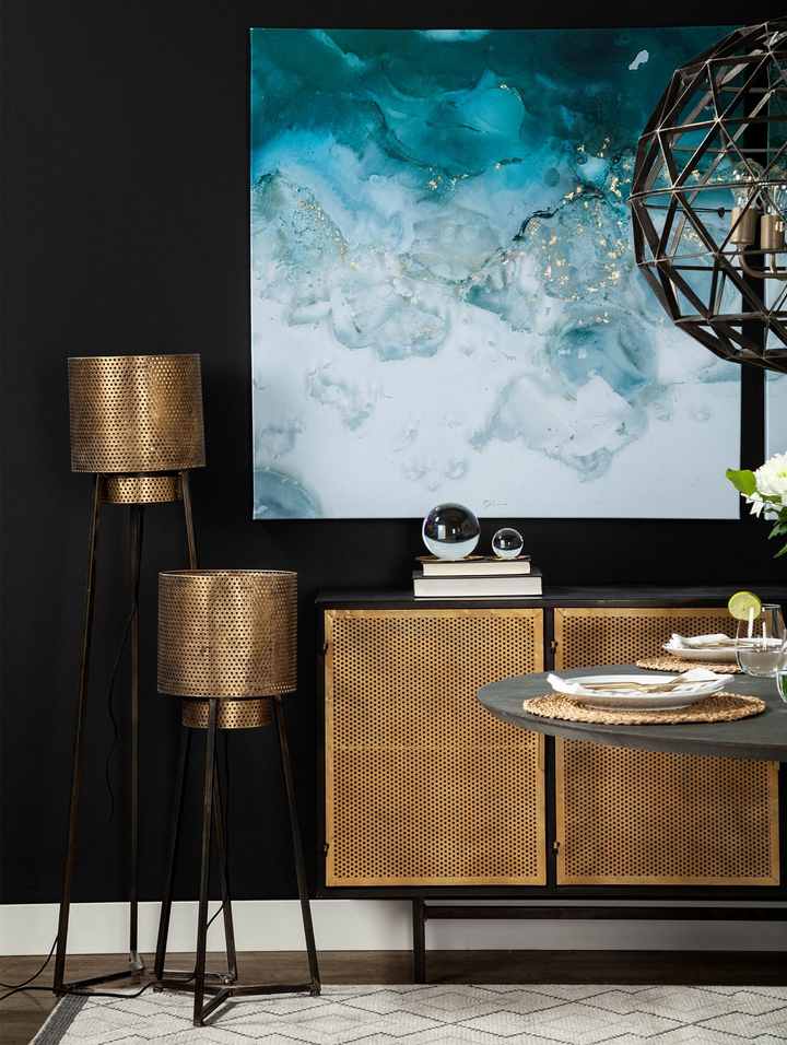 Boho Aesthetic "Gold Textured Tripod Floor Lamp" | Biophilic Design Airbnb Decor Furniture 