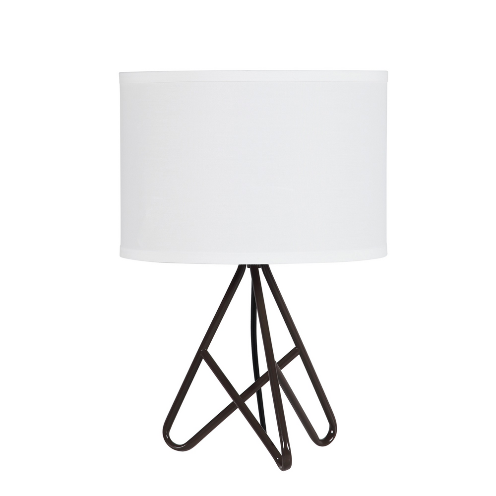 Boho Aesthetic Modern Mid Century Minimalist Brown Tripod Table Lamp With White Drum Shade | Biophilic Design Airbnb Decor Furniture 