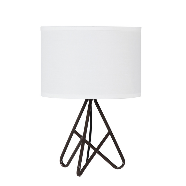 Boho Aesthetic Modern Mid Century Minimalist Brown Tripod Table Lamp With White Drum Shade | Biophilic Design Airbnb Decor Furniture 