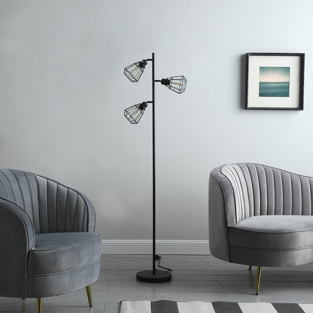 Boho Aesthetic Ivory | Modern Luxury Black Three Light Tree Floor Lamp Set | Biophilic Design Airbnb Decor Furniture 
