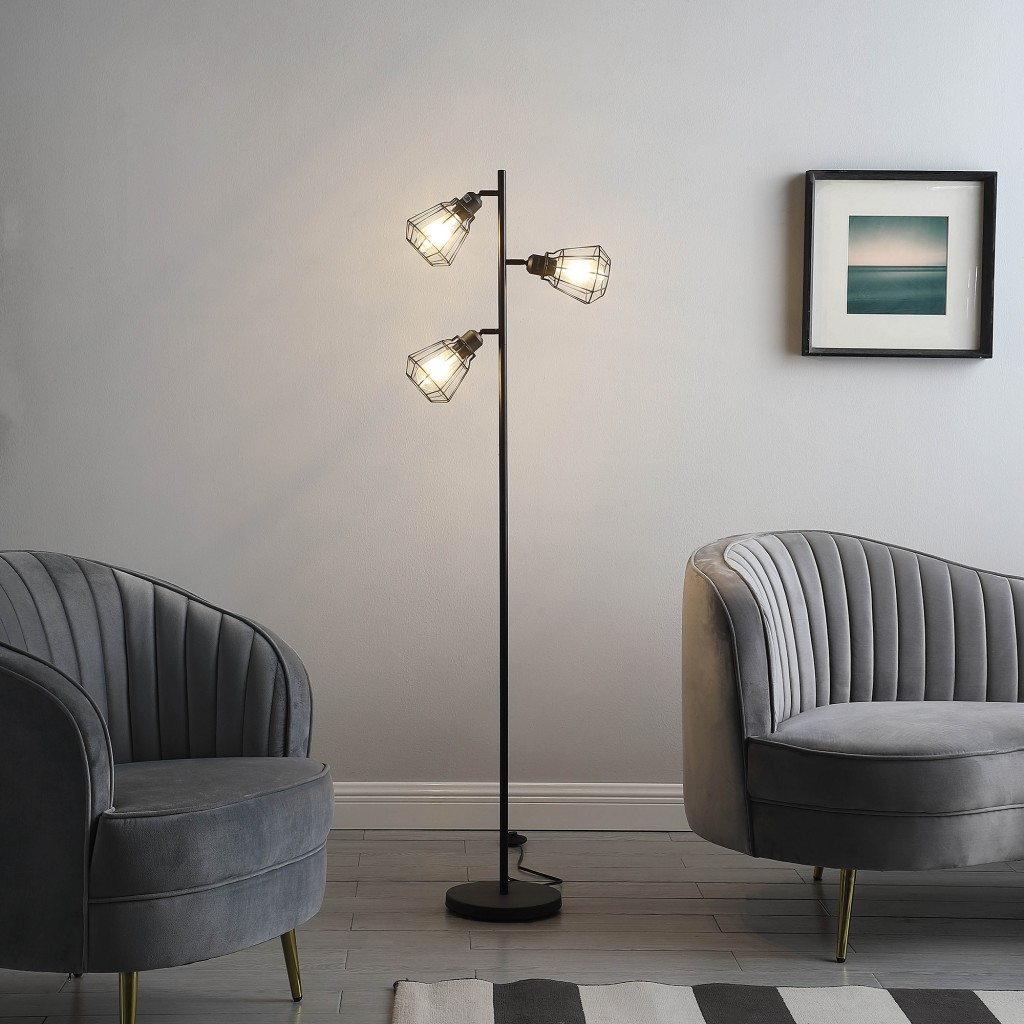 Boho Aesthetic Ivory | Modern Luxury Black Three Light Tree Floor Lamp Set | Biophilic Design Airbnb Decor Furniture 