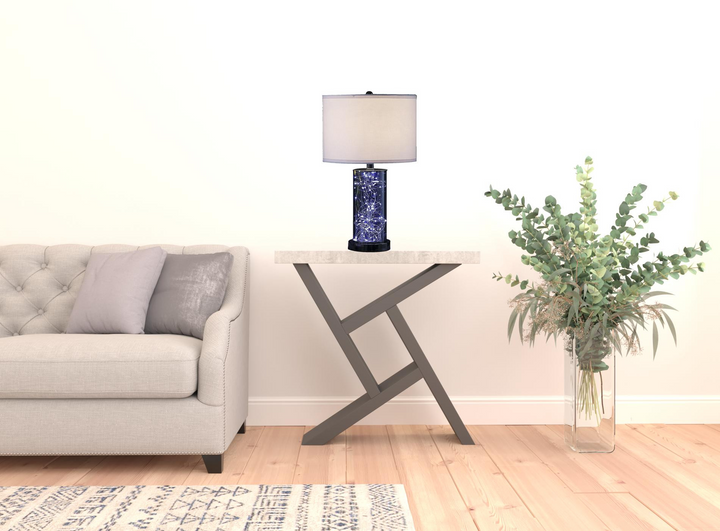 Boho Aesthetic Glass Modern Mid Century Minimalist LED Cylinder Table Lamp with Nightlight and White Drum Shade | Biophilic Design Airbnb Decor Furniture 