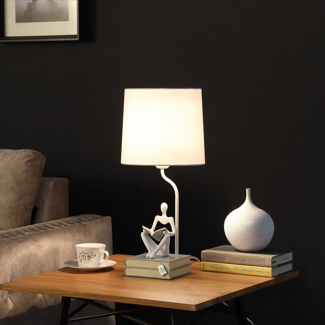 Boho Aesthetic Modern Mid Century Minimalist White Table Lamp With White Globe Shade | Biophilic Design Airbnb Decor Furniture 