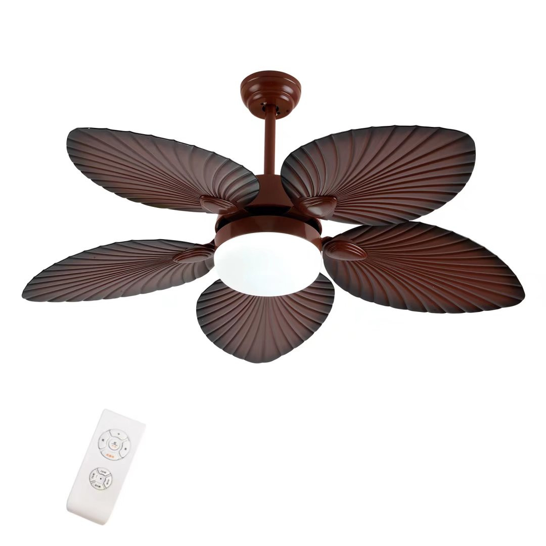Boho Aesthetic Brown Tropical Palm Metal Ceiling Lamp And Ceiling Fan | Biophilic Design Airbnb Decor Furniture 