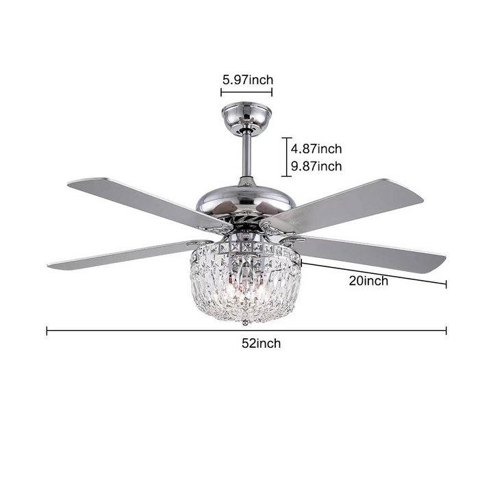 Boho Aesthetic Silver And Faux Crystal Mod Chandelier Ceiling Fan | Biophilic Design Airbnb Decor Furniture 