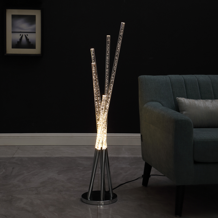 Boho Aesthetic Contemporary Chrome Five Light LED Tubular Contemporary Floor Lamp | Biophilic Design Airbnb Decor Furniture 