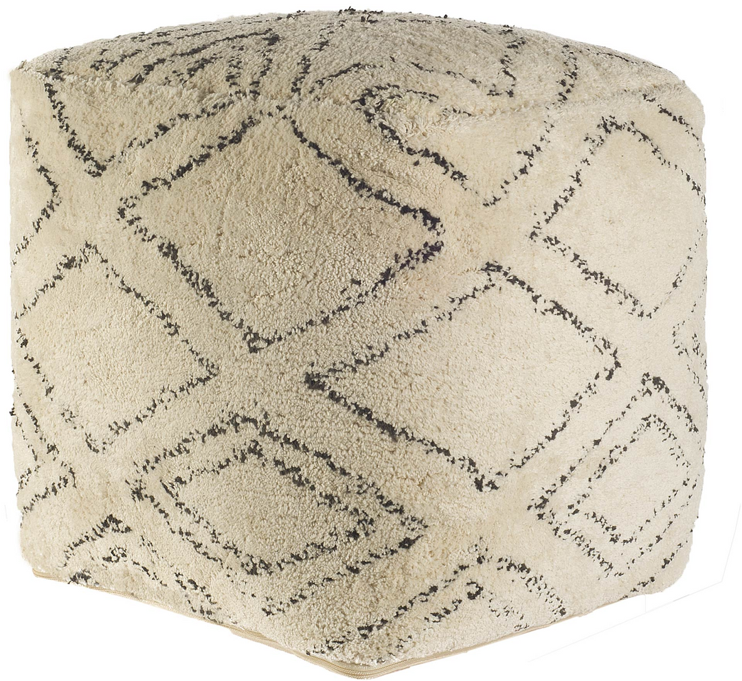 Boho Aesthetic Alès | Beige Square Pouf Ottoman | Biophilic Design Airbnb Decor Furniture 