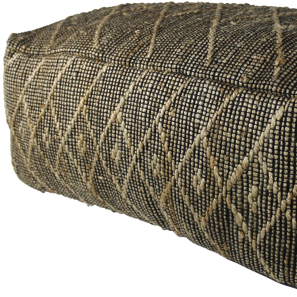 Boho Aesthetic Black Hemp Textured Rectangle Pouf Ottoman | Biophilic Design Airbnb Decor Furniture 