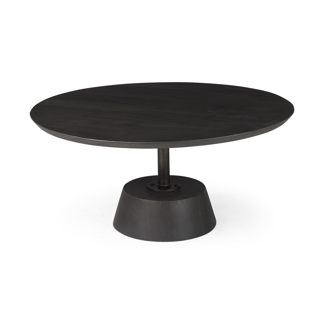 Boho Aesthetic "Black Wooden Pedestal Base Coffee Table" | Biophilic Design Airbnb Decor Furniture 