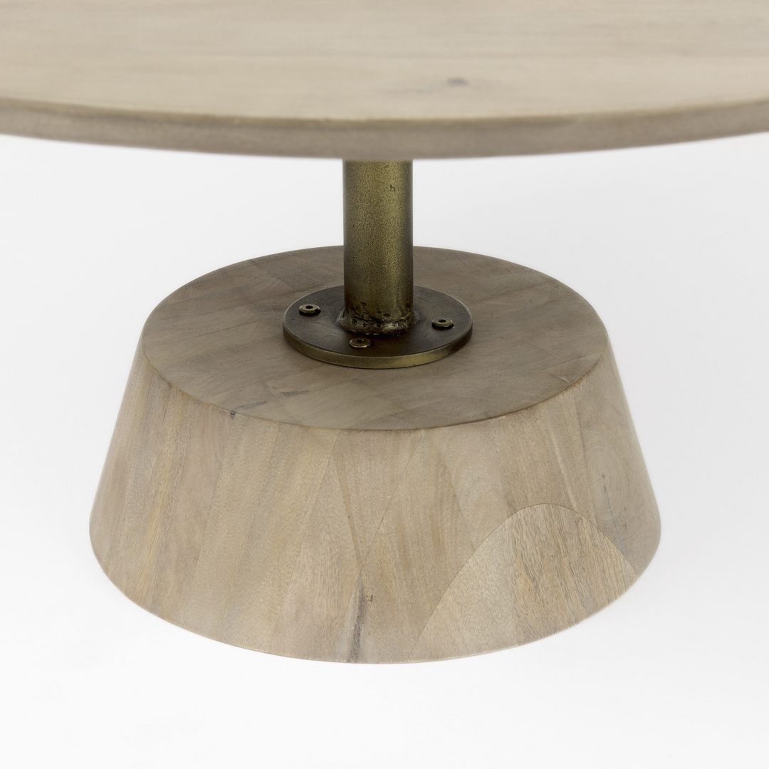 Boho Aesthetic "Light Brown Wooden Pedestal Coffee Table" | Biophilic Design Airbnb Decor Furniture 