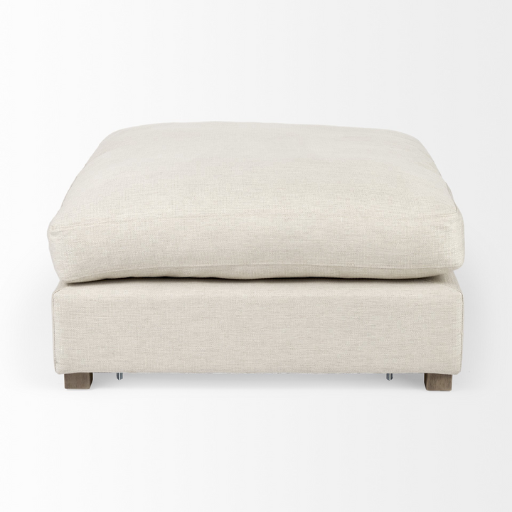 Boho Aesthetic Beige Modern Mid Century Polyester And Brown Cocktail Ottoman | Biophilic Design Airbnb Decor Furniture 