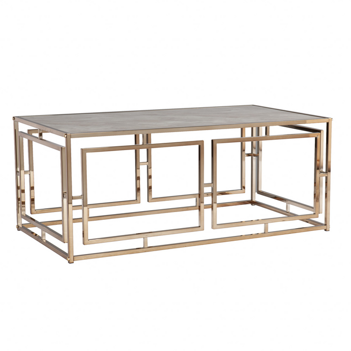 Boho Aesthetic "44"" Champagne Glass And Metal Rectangular Coffee Table" | Biophilic Design Airbnb Decor Furniture 