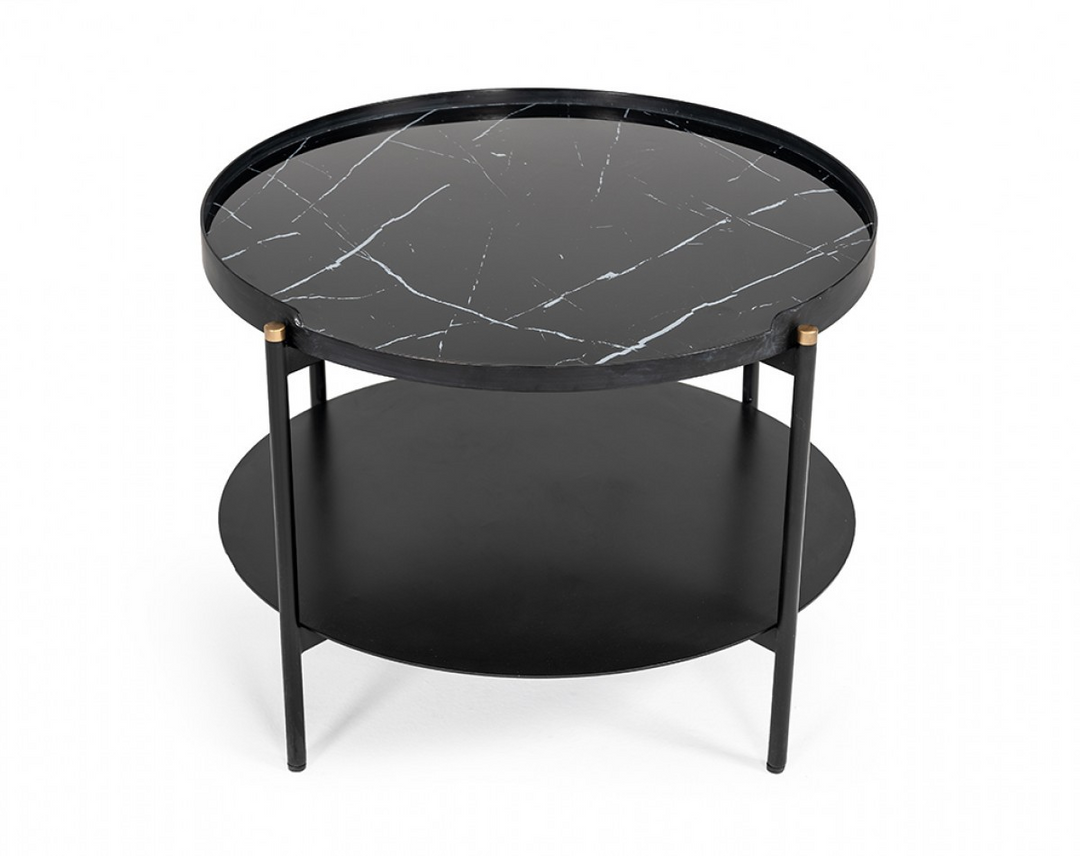 Boho Aesthetic "Modern Black Marble Painted Round Metal Coffee Table" | Biophilic Design Airbnb Decor Furniture 