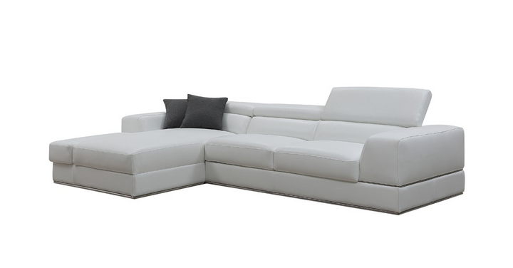 Boho Aesthetic White Modern Genuine Italian Leather L Shaped Two Piece Sofa and Chaise Sectional With Console | Biophilic Design Airbnb Decor Furniture 