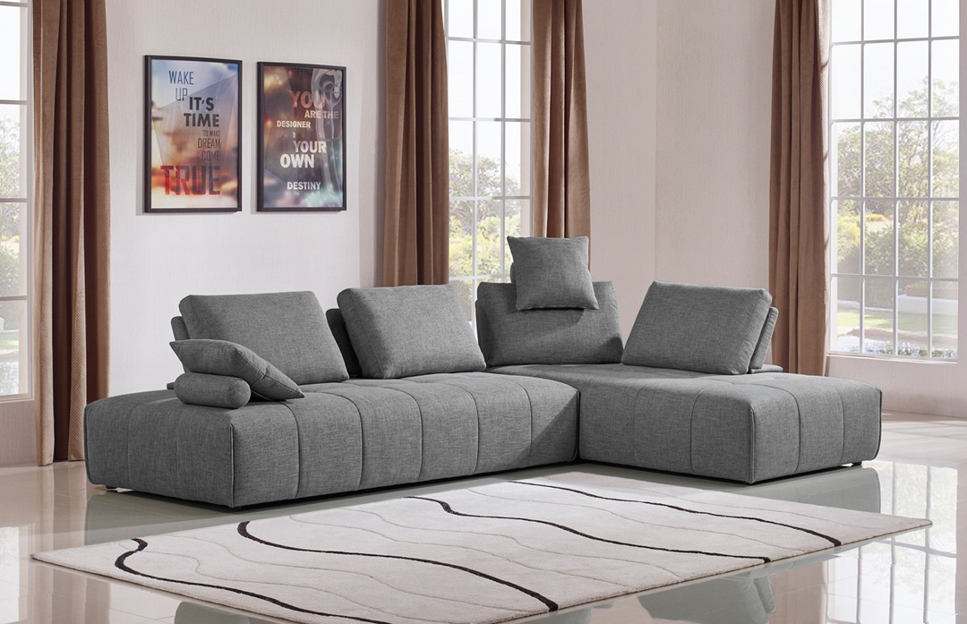 Boho Aesthetic Gray Italian Modular L Shaped Two Piece Sofa and Chaise Sectional | Biophilic Design Airbnb Decor Furniture 