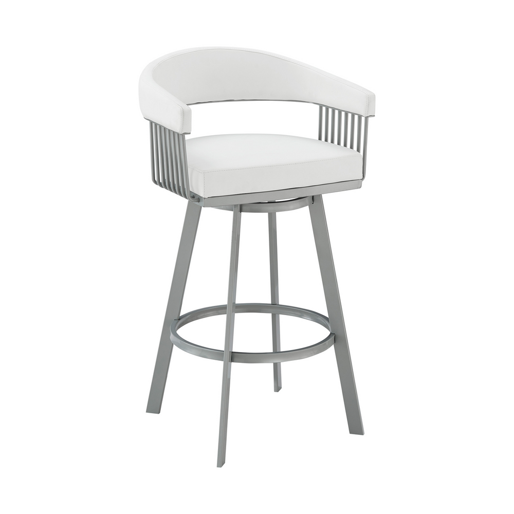 Boho Aesthetic Modern Luxury Italian White Faux Leather Silver Finish Swivel Bar Stool" | Biophilic Design Airbnb Decor Furniture 