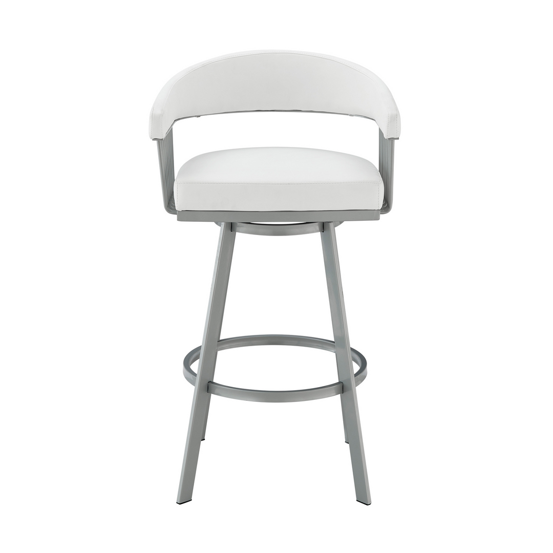 Boho Aesthetic Modern Luxury Italian White Faux Leather Silver Finish Swivel Bar Stool" | Biophilic Design Airbnb Decor Furniture 