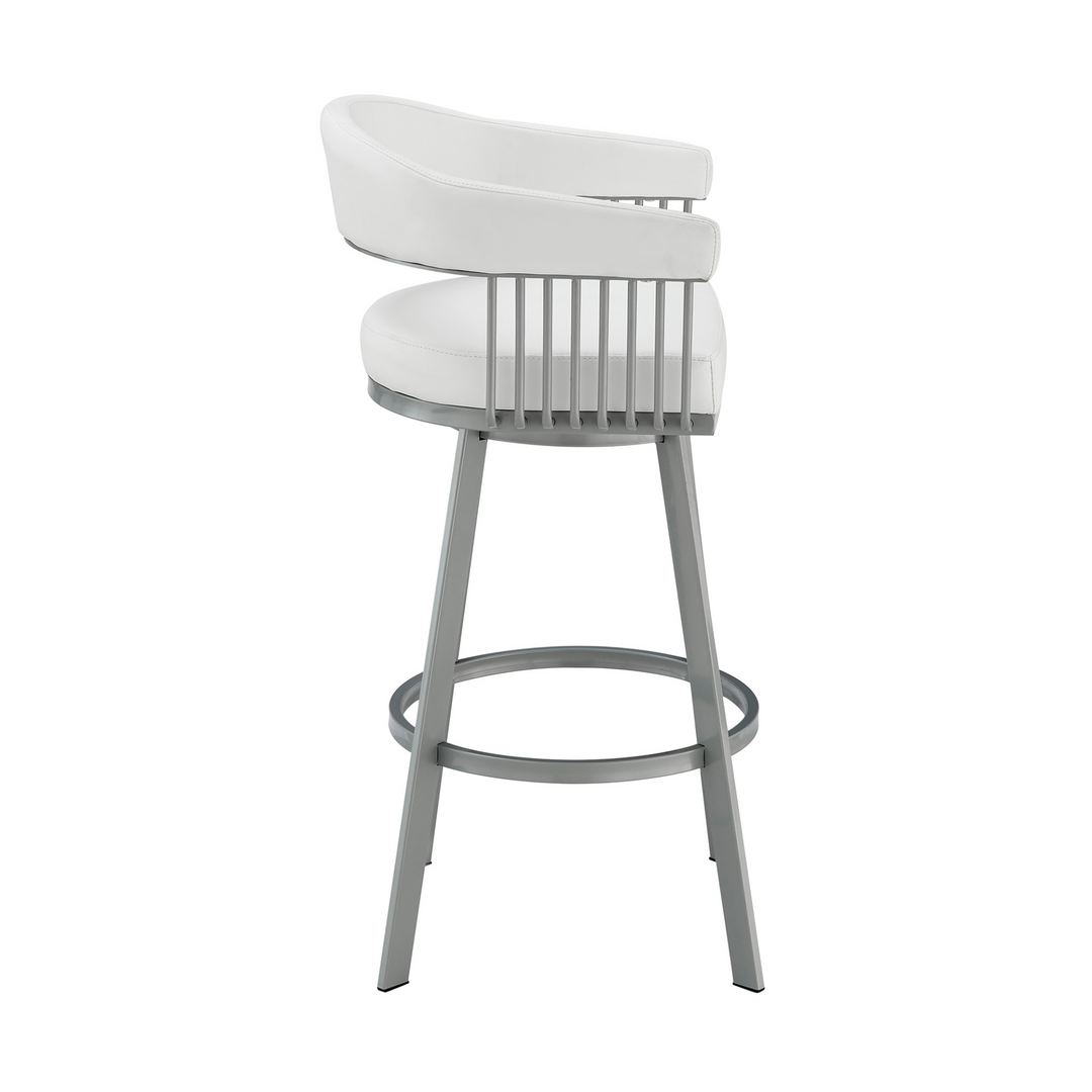 Boho Aesthetic Modern Luxury Italian White Faux Leather Silver Finish Swivel Bar Stool" | Biophilic Design Airbnb Decor Furniture 