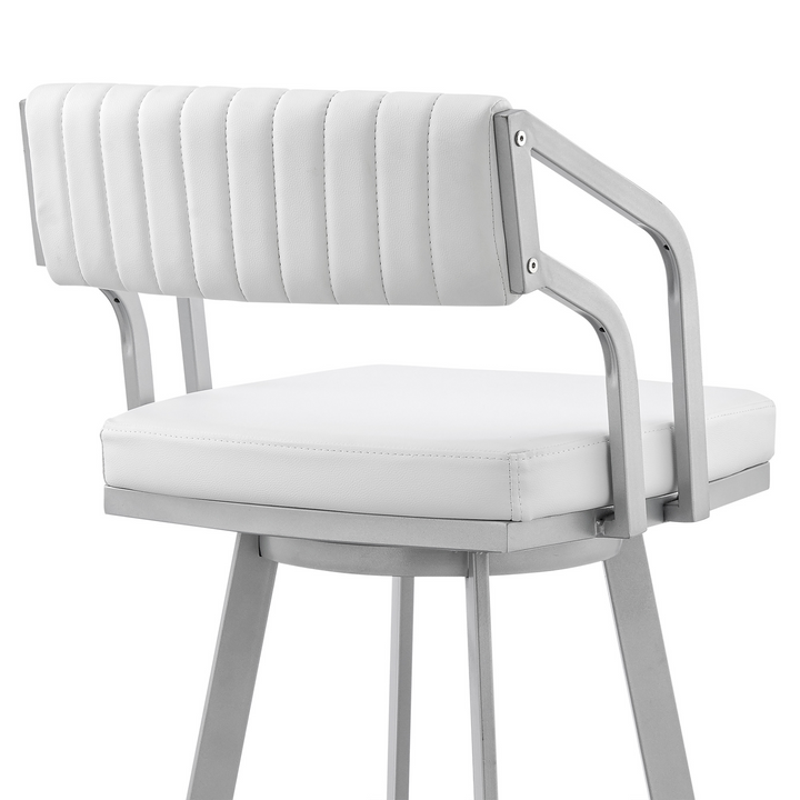 Boho Aesthetic White Modern Italian Faux Leather Silver Finish Swivel Bar Stool" | Biophilic Design Airbnb Decor Furniture 