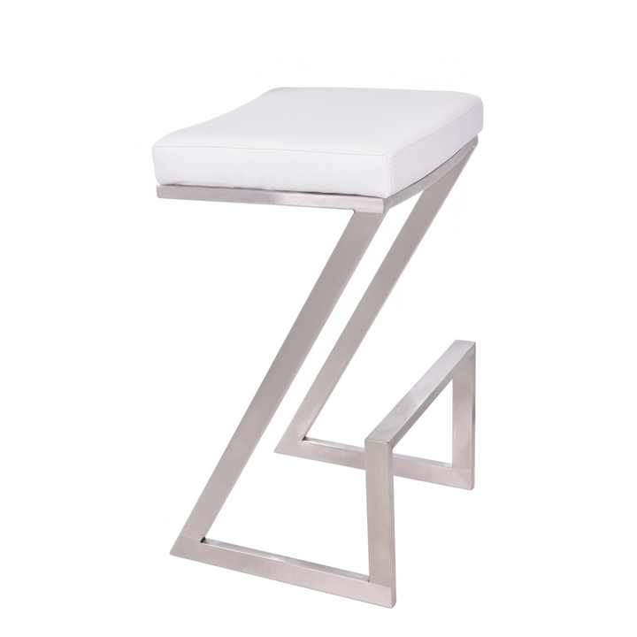 Boho Aesthetic Modern Minimalist Luxury Italian White Faux Leather and Stainless Backless Bar Stool" | Biophilic Design Airbnb Decor Furniture 