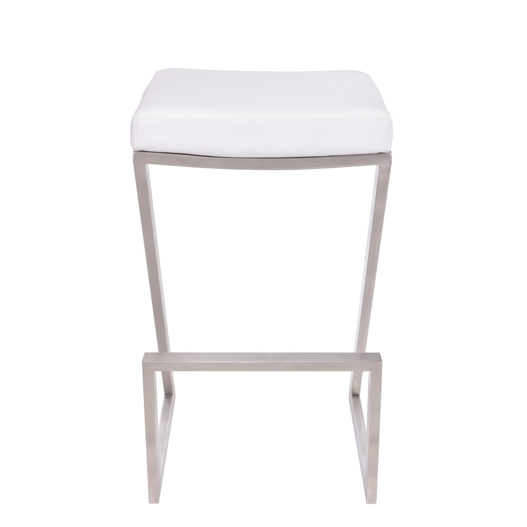 Boho Aesthetic Modern Minimalist Luxury Italian White Faux Leather and Stainless Backless Bar Stool" | Biophilic Design Airbnb Decor Furniture 