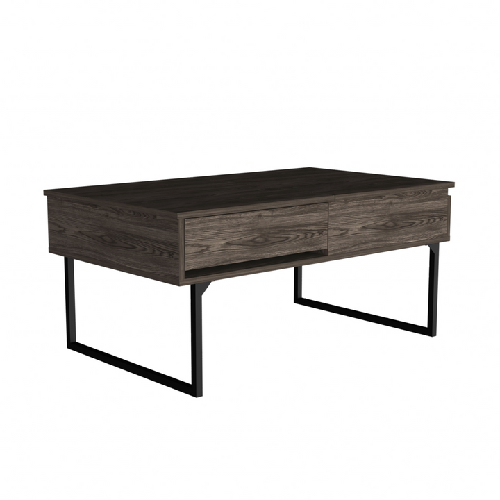 Boho Aesthetic Dark Walnut Wood Rectangular Lift Top Coffee Table | Biophilic Design Airbnb Decor Furniture 