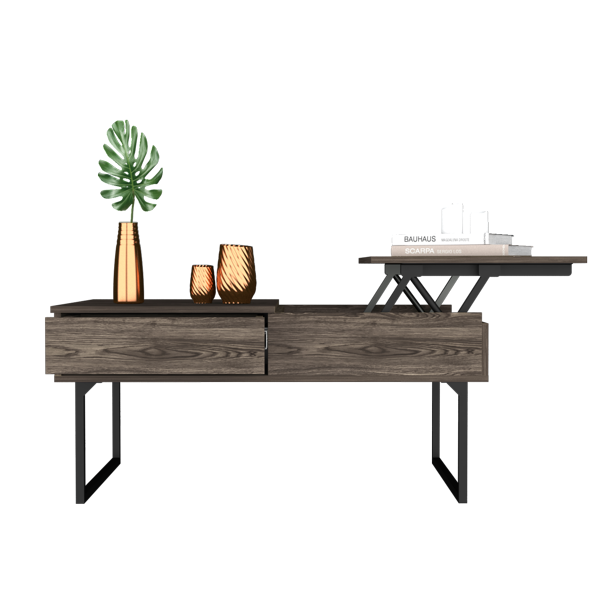 Boho Aesthetic Dark Walnut Wood Rectangular Lift Top Coffee Table | Biophilic Design Airbnb Decor Furniture 