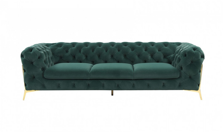 Boho Aesthetic "97"" Green Velvet Sofa With Gold Legs" | Biophilic Design Airbnb Decor Furniture 