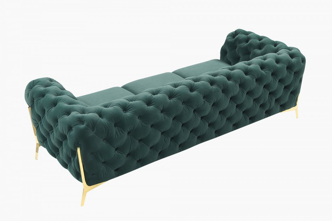 Boho Aesthetic "97"" Green Velvet Sofa With Gold Legs" | Biophilic Design Airbnb Decor Furniture 