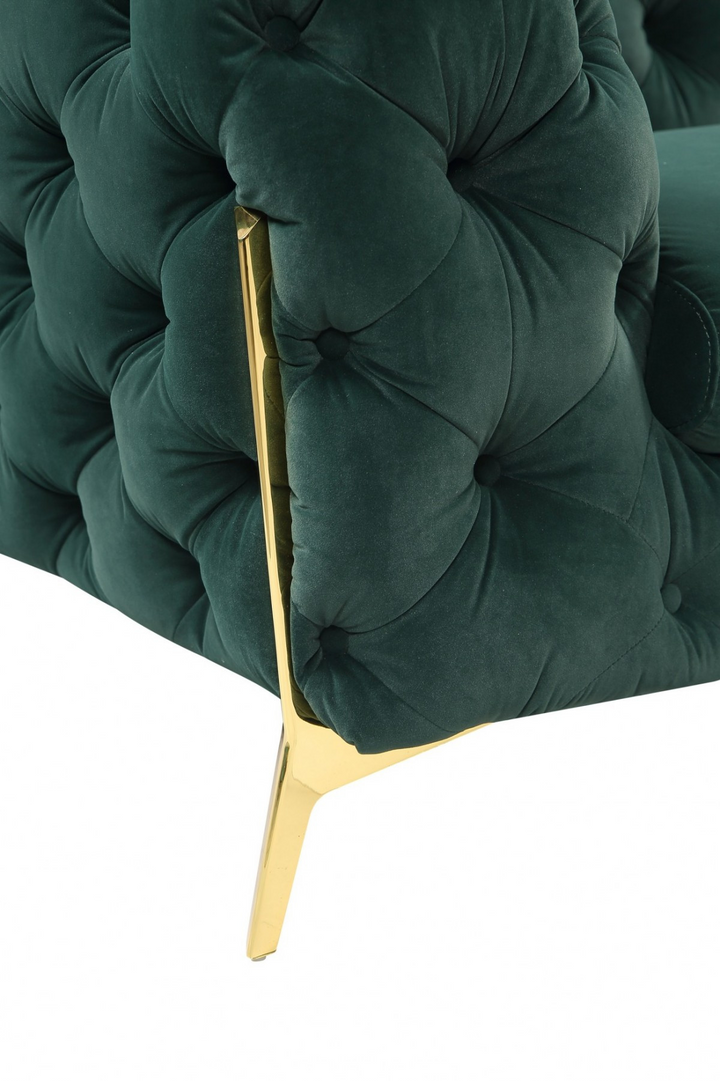 Boho Aesthetic "97"" Green Velvet Sofa With Gold Legs" | Biophilic Design Airbnb Decor Furniture 