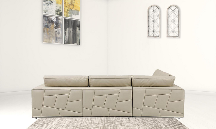 Boho Aesthetic Beige Italian Leather Reclining L Shaped Two Piece Corner Sectional | Biophilic Design Airbnb Decor Furniture 
