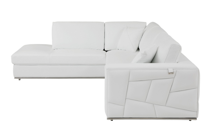 Boho Aesthetic White Italian Leather Reclining L Shaped Two Piece Corner Sectional | Biophilic Design Airbnb Decor Furniture 